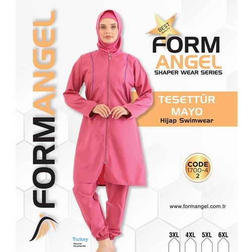 Form Angel 1700-4-2 Kadın Desenli Battal Paraşüt Taytlı Fermuarlı Tesettür Mayo 3XL-6XL