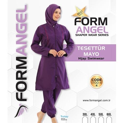 Form Angel 1700-4-4 Kadın Desenli Battal Paraşüt Taytlı Fermuarlı Tesettür Mayo 3XL-6XL