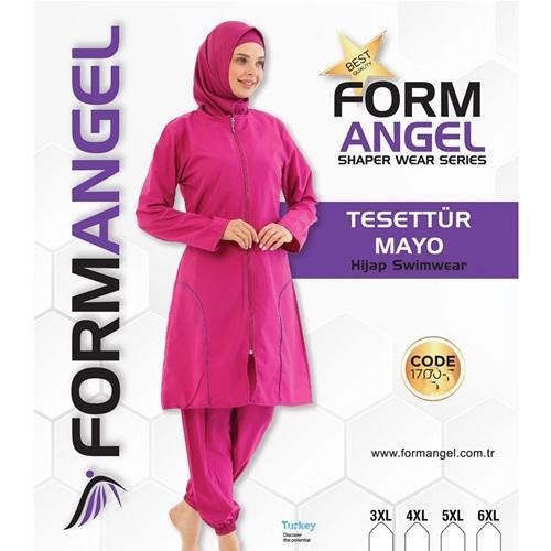 Form Angel 1700-3-6 Kadın Desenli Battal Paraşüt Taytlı Fermuarlı Tesettür Mayo 3XL-6XL