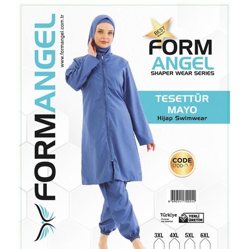 Form Angel 1700-4-1 Kadın Desenli Battal Paraşüt Taytlı Fermuarlı Tesettür Mayo 3XL-6XL