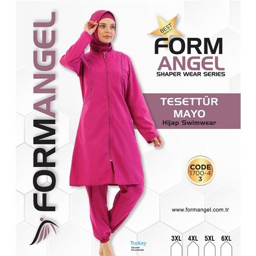 Form Angel 1700-4-3 Kadın Desenli Battal Paraşüt Taytlı Fermuarlı Tesettür Mayo 3XL-6XL