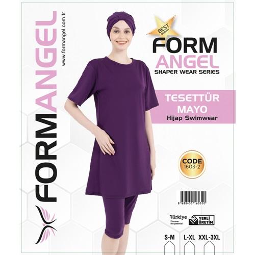 Form Angel 1603-2 Kadın kısa kollu Likralı Düz Renk Tesettür Mayo S-M-3 XL