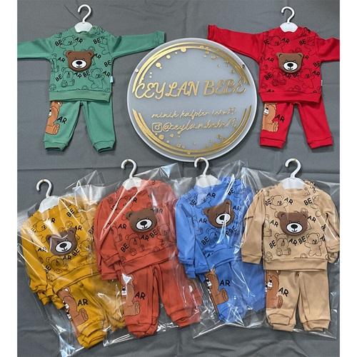 Ceylan Bebe 0009 Çocuk Sevimli Ayıcık Nakışlı Penye Takım Yaş 9-18 Ay