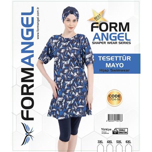Form Angel 1704-18 Kadın Battal Kısa Kollu Likralı Desenli Tesettür Mayo 3XL-6XL