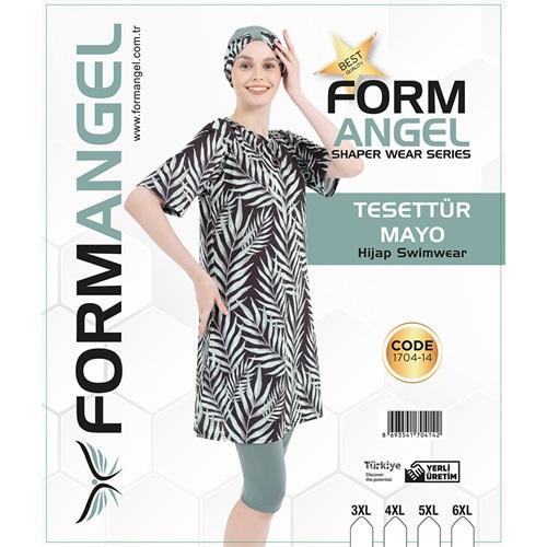 Form Angel 1704-14 Kadın Battal Kısa Kollu Likralı Desenli Tesettür Mayo 3XL-6XL