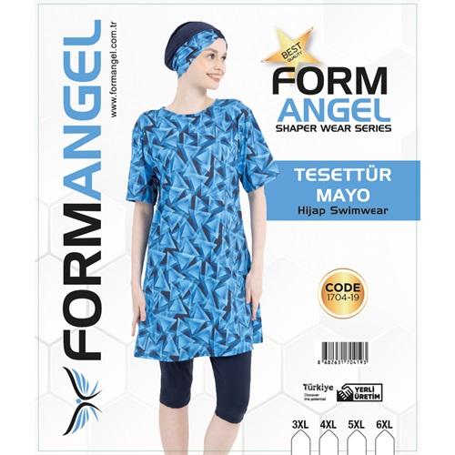 Form Angel 1704-19 Kadın Battal Kısa Kollu Likralı Desenli Tesettür Mayo 3XL-6XL