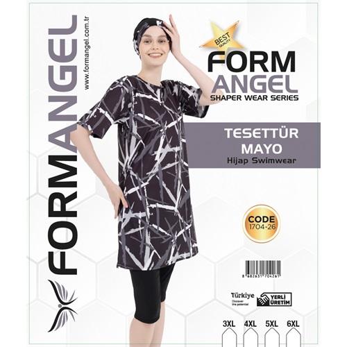Form Angel 1704-26 Kadın Battal Kısa Kollu Likralı Desenli Tesettür Mayo 3XL-6XL