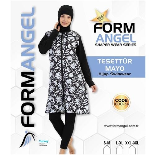 Form Angel 1800 Kadın Fermuarlı Desenli Taytlı Tesettür Mayo S-3XL