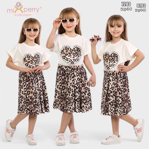 Mixperry 7203 Kız Leopar Eteklli 2 Li Takım 3-6 Yaş