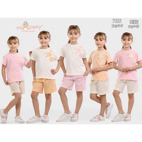 Mixperry 7186 Kız Omuzdan Aşağı Çiçek Nakışlı 2 Li Takım 3-6 Yaş