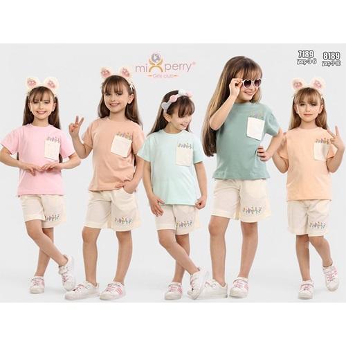 Mixperry 7189 Kız Çep Dantelli Şortlu 2 Li Takım 3-6 Yaş