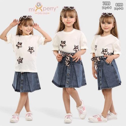 Mixperry 7199 Kız Leopar Nakışlı Eteği Kotlu 2 Li Takım 3-6 Yaş