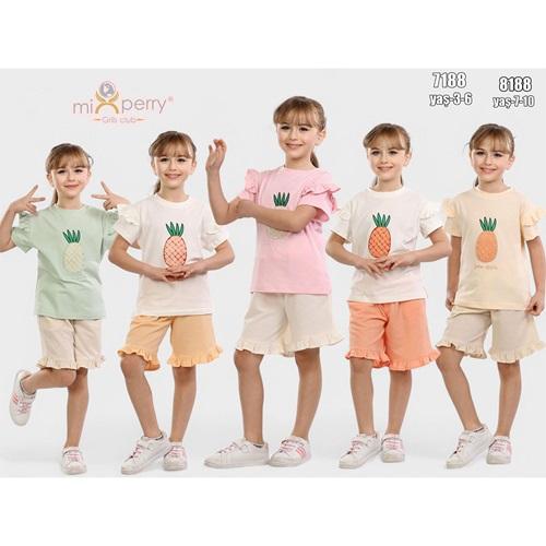 Mixperry 7188 Kız Çocuk Ananas Nakışlı 2 Li Takım 3-6 Yaş