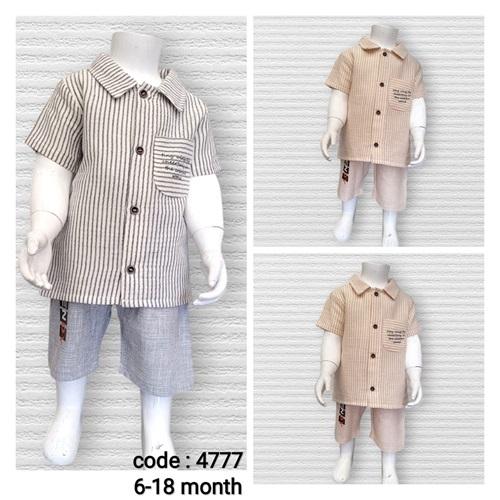 Lupita 4777 Erkek Çocuk Müalüm Komaş Çizgili Baskılı Gömlek 2 Li Takım 6-18 Ay