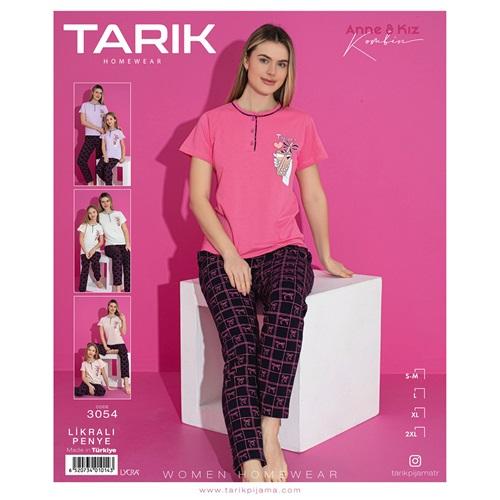 Tarık 3054 Bayan Penye Düğmeli Kısa Kol Pijama Takımı M-2XL