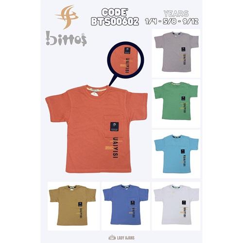 Bittoş 611 Erkek Çocuk Penye Cep Modelli Kuaiyisi Bakılı Tişört 1-4 Yaş