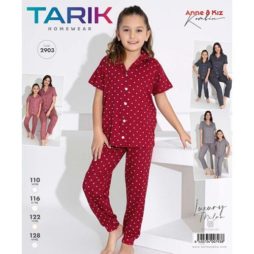 Tarık 2903 Kız Çocuk Luxury Milan Boydan Düğmeli Pijama Takımı 5-8 Yaş