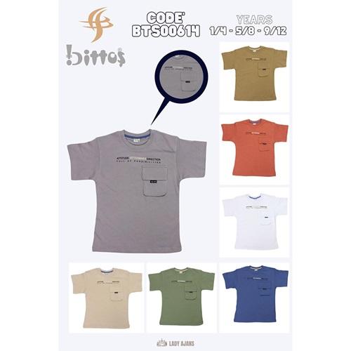 Bittoş 614 Erkek Çocuk Penye Kapak Cep Modelli Kuaiyisi Bakılı Tişör 5-8 Yaş