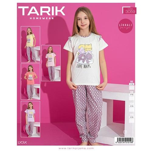 Tarık 3059 Kız Çocuk Penye Desenli Kısa Kol Pijama Takımı 2-5 Yaş