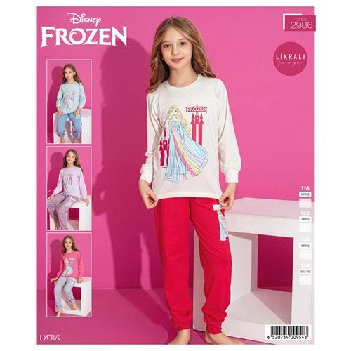 Frozen 2986 Kız Çocuk Penye Uzun Kol Frozen Baskılı Pijama Takımı 6-10 Yaş