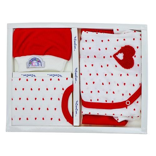 ConCon 5037 Bebe Süzine Kalp Nakışlı 5 Parça Zıbın Set 0-3 Ay