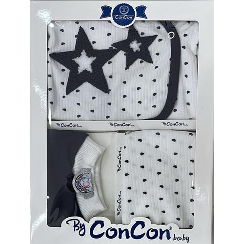 ConCon 5039 Bebe Süzine Yıldız Nakışlı 5 Parça Zıbın Set 0-3 Ay