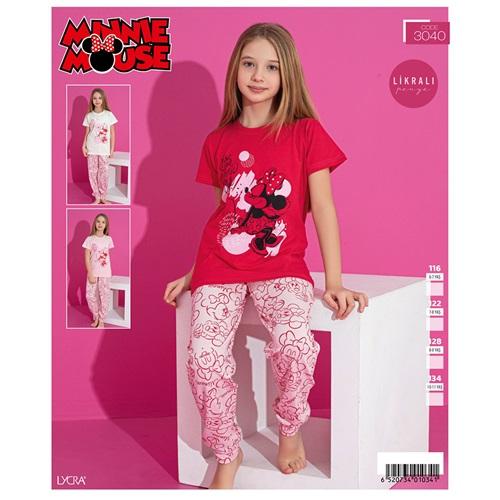 Mınnıe Mouse 3040 Kız Çocuk Likralı Kısa Kol Minnie Maus Baskılı Pijama Takımı 6-10 Yaş