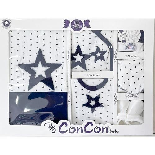Concon 8048 Bebe Süzine Yıldız Nakışlı 8 Parça Lüx Zıbın Set 0-3 Ay