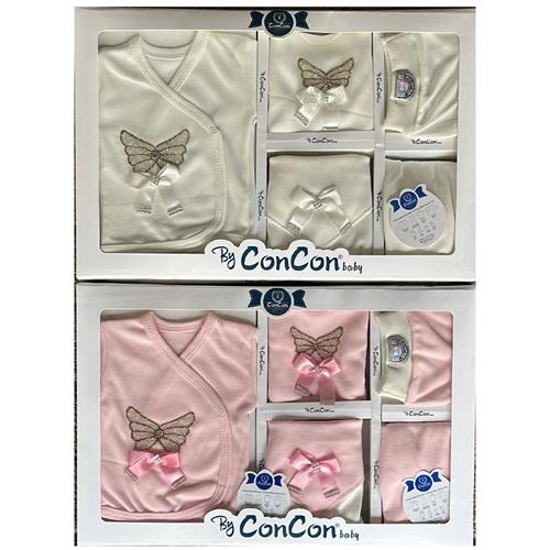 Concon 8036 Bebe Kelebek Taş Nakışlı 8 Parça Lüx Zıbın Set 0-3 Ay