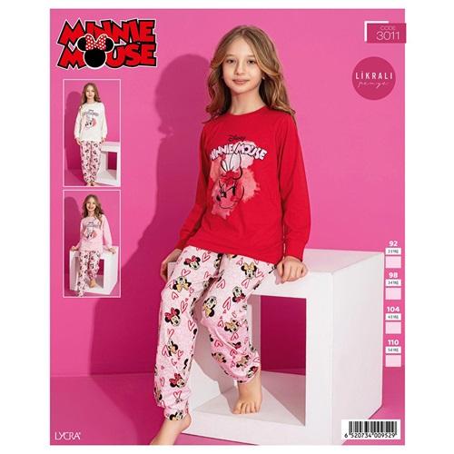 Minnie Mouse 3011 Kız Çocuk Penye Uzun kol Minnie Mouse Bas Pijama Takımı 2-5 Yaş