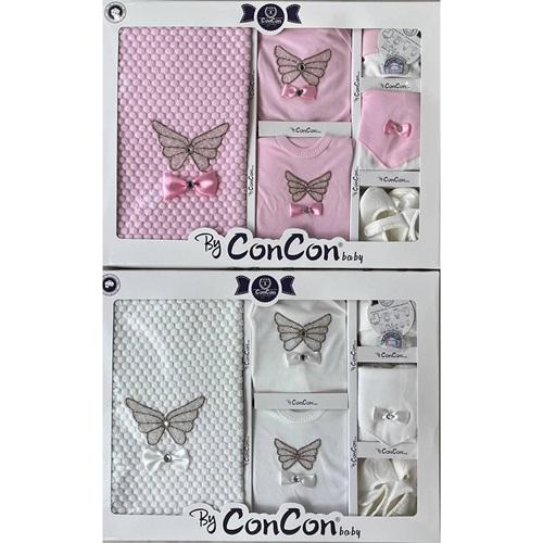 Concon 1618 Bebe Kelebek Taş Nakışlı 10 Parça Zıbın Set 0-3 Ay