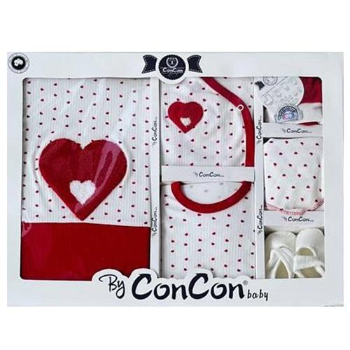 Concon 717 Bebe Süzine Kalp Nakışlı 10 Parça Zıbın Set 0-3 Ay