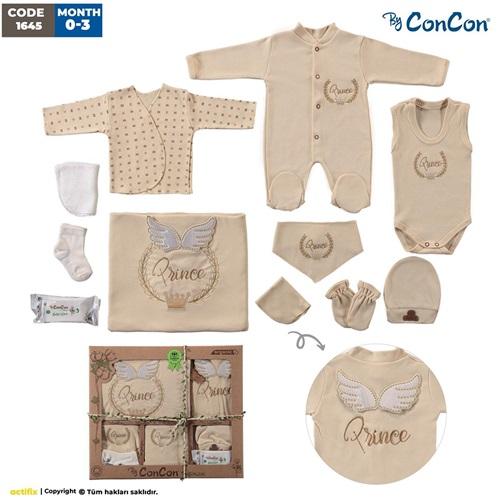 ConCon 8065 Bebe Organik Lüx Prens Nakışlı 8 Parça Lüx Zıbın Set 0-3 Ay