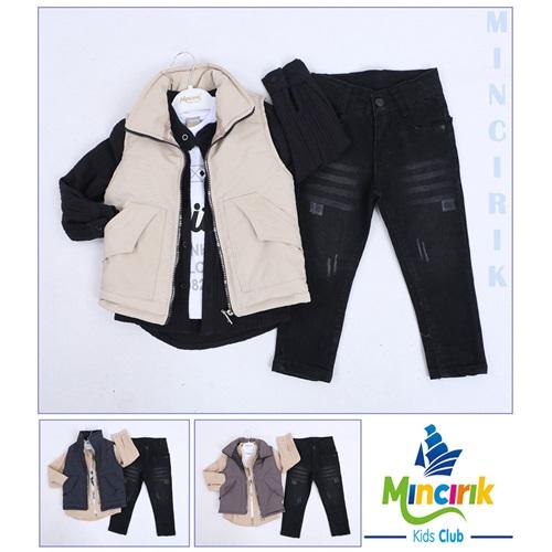 Mıncırık Kids 2132 Erkek Çocuk Keten Gömlekli Yelekli 4 Lü Takım 9-12 Yaş