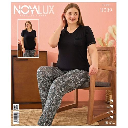 Noya Lux 11539 Bayan Battal Ring Viskon Düğmeli Patlı Kısa Kol Pijama Takımı 2XL-5XL
