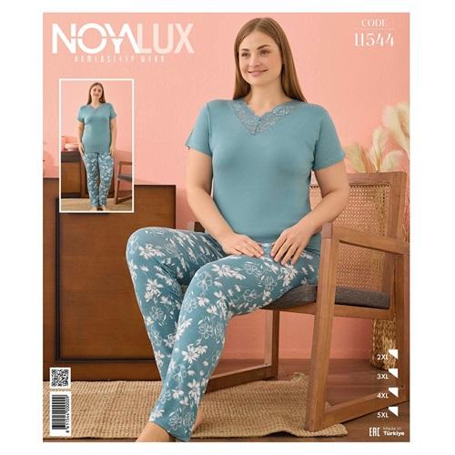 Noya Lux 11544 Bayan Battal V Yaka Dantelli Patlı Kısa Kol Pijama Takımı 2XL-5XL