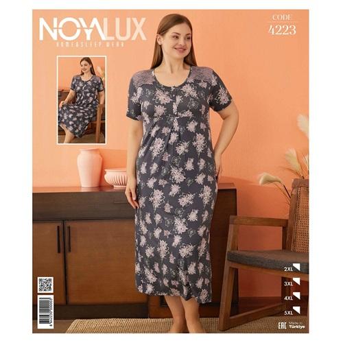 Noya Lux 4223 Bayan Battal Penye Körüklü Patlı Kısa Kol Boydan Gecelik 2XL-5XL