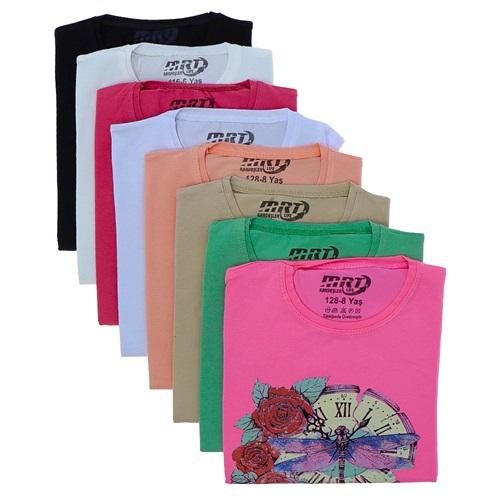 Kardeşler Kız Çocuk Penye Saat Baskılı Sıfır Yaka Tişört 9-12 Yaş