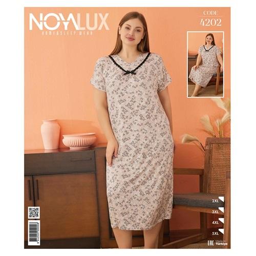 Noya Lux 4202 Bayan Battal Penye Ara Biyeli Kısa Kol Boydan Gecelik 2XL-5XL