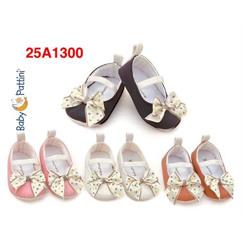 Baby Pattini 24A1300 Kız Bebe Puantiyeli Coton Lastikli Babet İlk Adım Ayakkabı 6-12 Ay (12 Li)