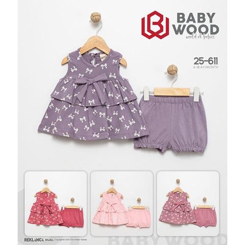 Babywood BW-611 Kız Bebe Penye Kurdela Baskılı Şortlu Takım 6-18 Ay