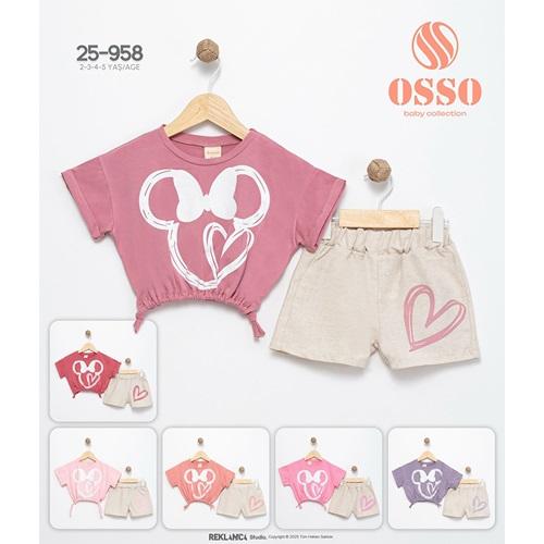 Osso 958 Kız Çocuk Penye Minnie Mouse Baskılı Şortlu Takım 2-5 Yaş