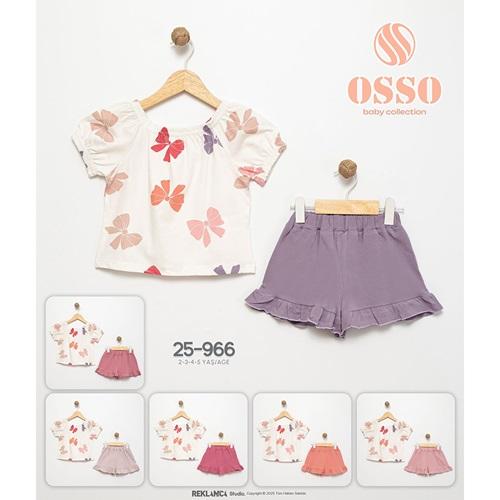 Osso 966 Kız Çocuk Penye Kurdela Baskılı Omuz Kol Lastikli Etekli Takım 2-5 Yaş