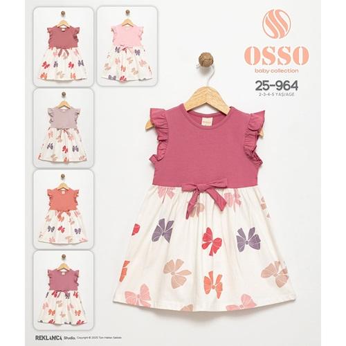 Osso 964 Kız Çocuk Penye Kurdela Baskılı Elbise 2-5 Yaş