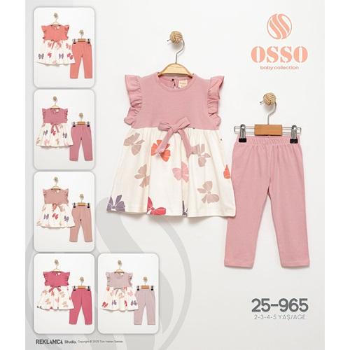 Osso 965 Kız Çocuk Penye Kurdela Baskılı Kol Fırfırlı Taytlı Takım 2-5 Yaş
