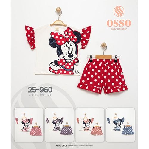 Osso 960 Kız Çocuk Penye Minnie Mouse Baskılı Kol Fırfırlı Şortlu Takım 2-5 Yaş