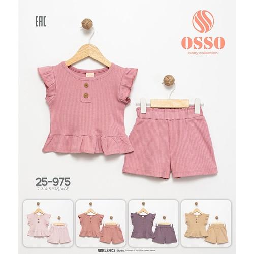 Osso 975 Kız Çocuk Penye Raporlu Kol Fırfırlı Şortlu Takım 2-5 Yaş