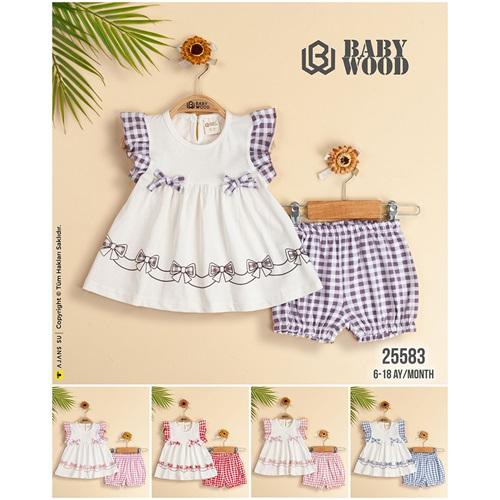 Babywood BW-583 Kız Bebe Penye Kurdela Baskılı Şortlu Takım 6-18 Ay