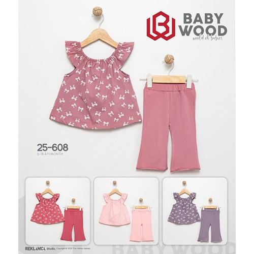 Babywood BW-608 Kız Bebe Penye Kurdela Baskılı Taytlı Takım 6-18 Ay