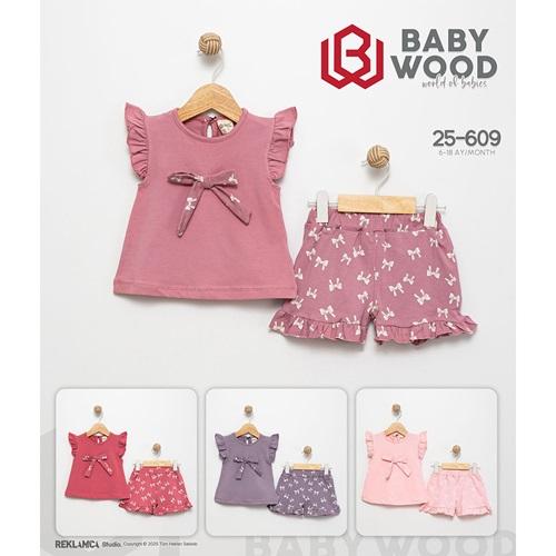 Babywood BW-609 Kız Bebe Penye Kurdela Baskılı Taytlı Takım 6-18 Ay